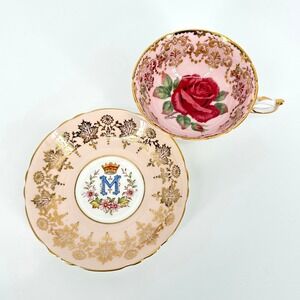 RARE Vntg PARAGON FLOATING PINK ROSE Pale Pink Princess Margaret Gold Cup Saucer